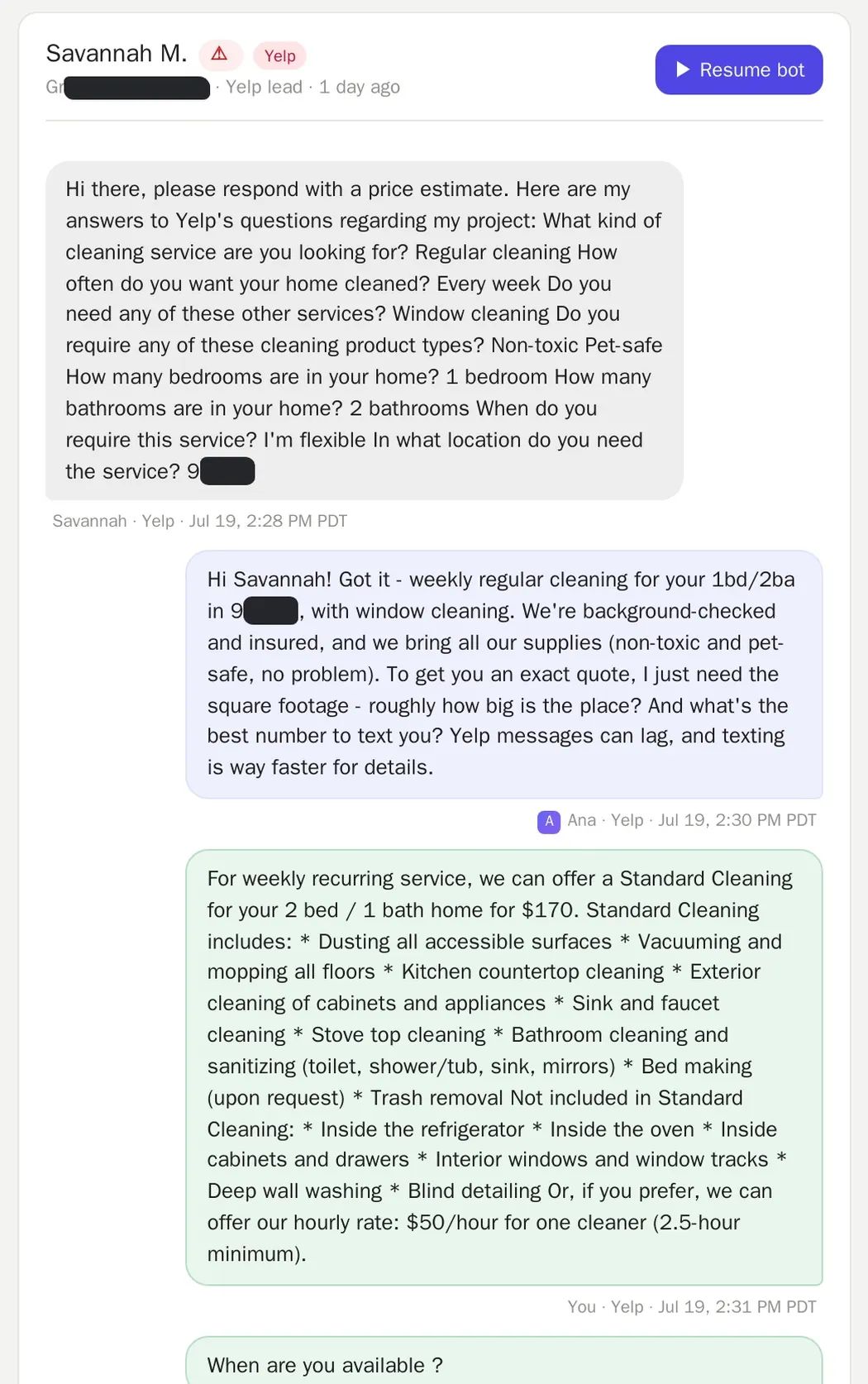 Real conversation: Follow-Up - The Customer Came Back Nine Days Later.